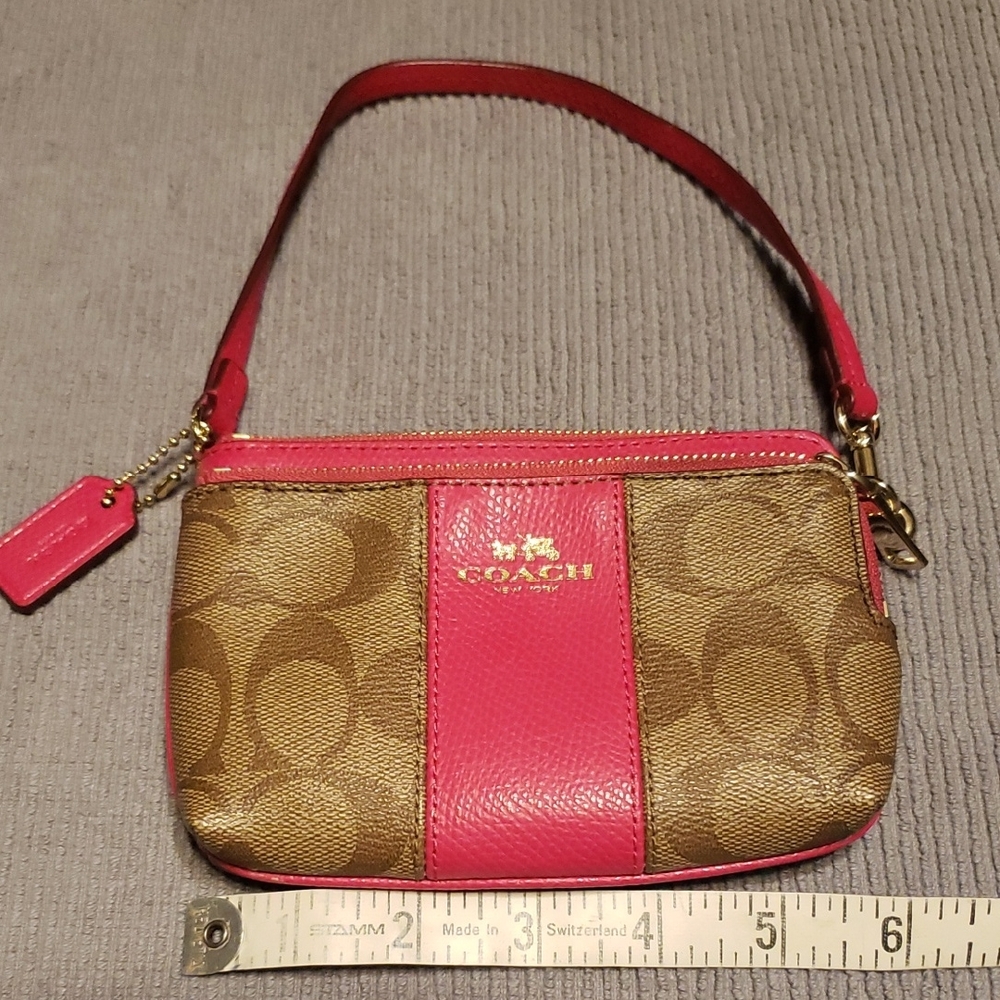 Coach Fuchsia and Brown Signature Wristlet